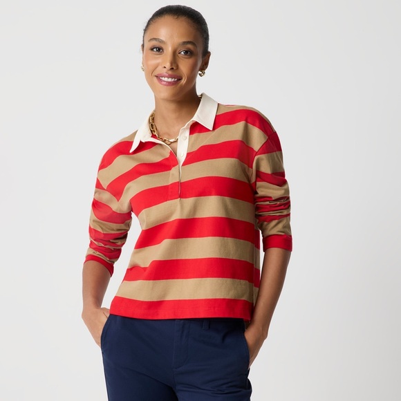 J. Crew Tops - J. Crew Striped Rugby Shirt Women’s Size XXL Red Tan